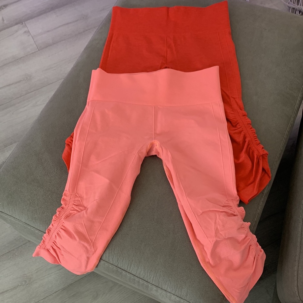 ♥️LAST CHANCE♥️ SET OF LULULEMON CROPS 6 RED CORAL LIGHT CORAL